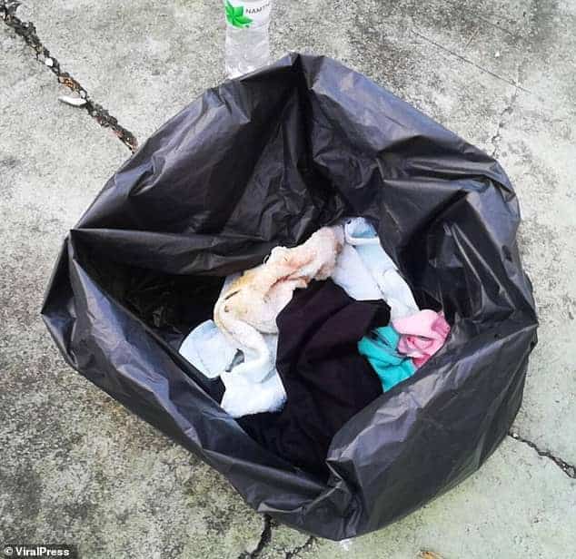 Saco de lixo em que bebê foi encontrado