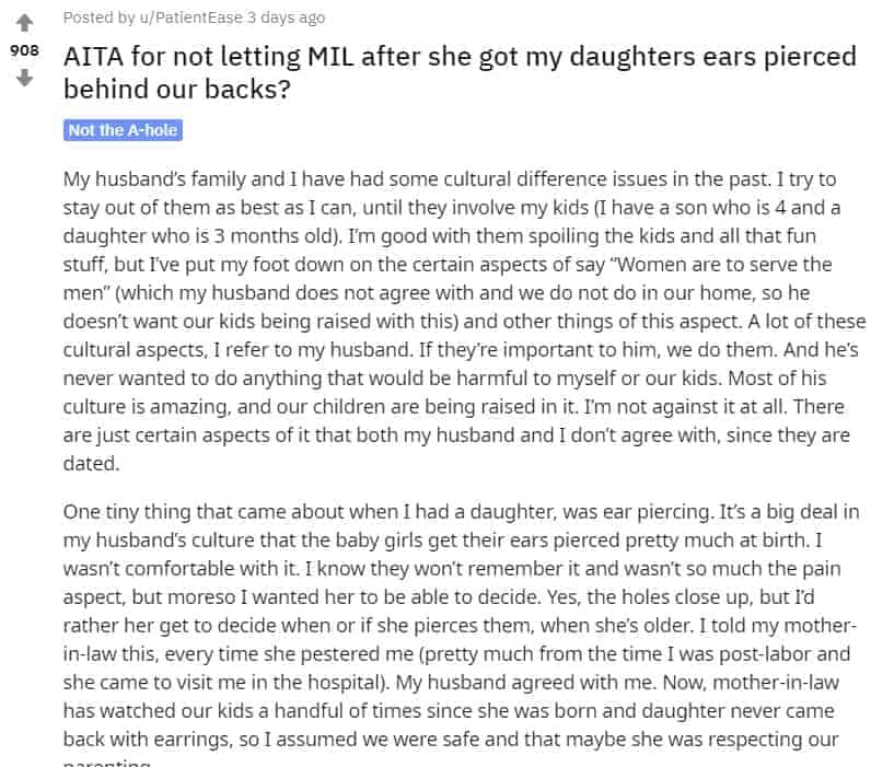 Relato de mãe sobre sogra que furou orelhas de sua bebê