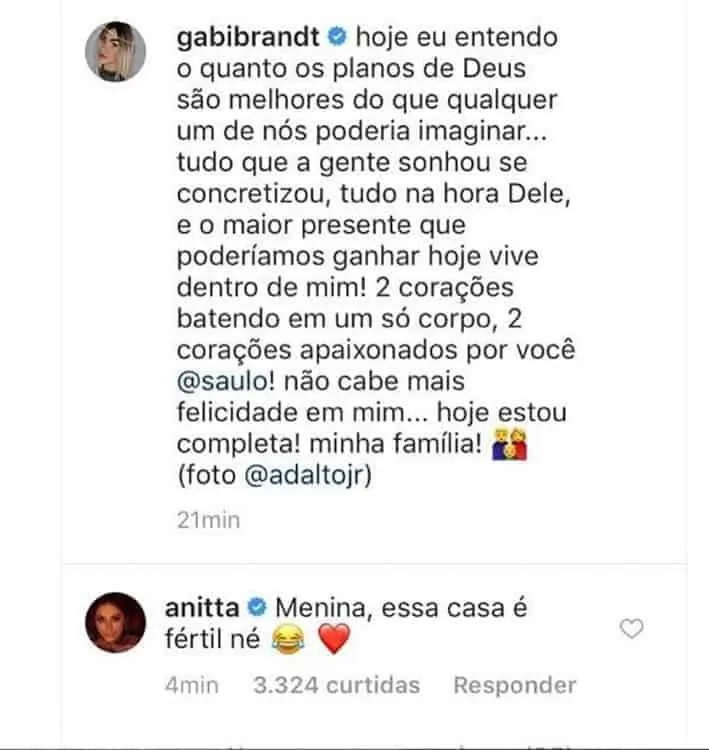 Anitta comenta postagem de Saulo Poncio