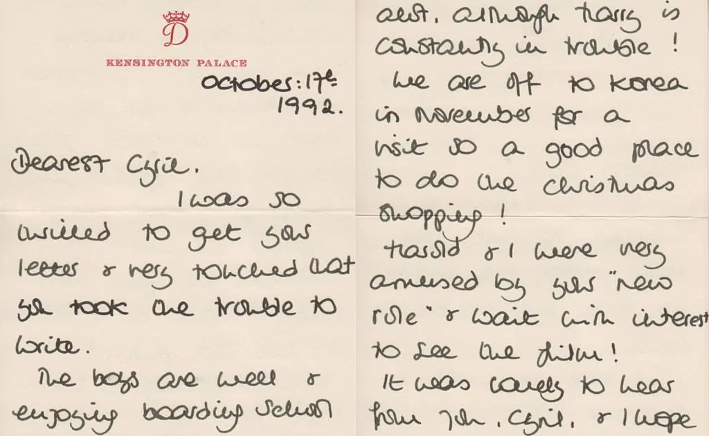 Carta da Princesa Diana ao mordomo