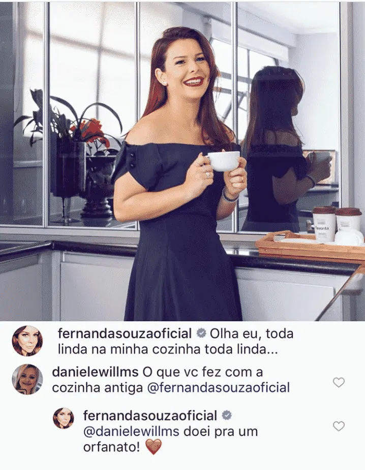 Fernanda Souza falou nessa publicação sobre a doação de sua cozinha
