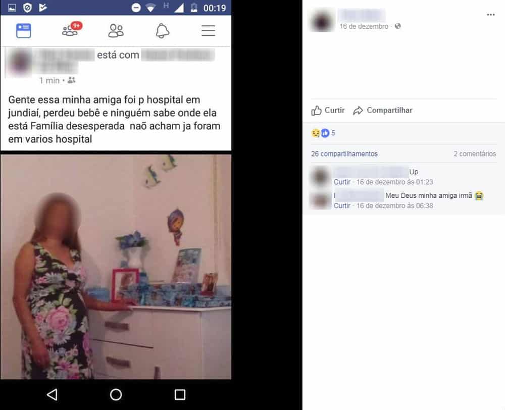 Um amiga fez essa publicação sobre o desaparecimento da mulher grávida