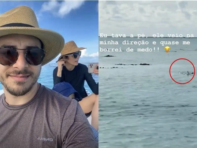 Junior, esposa e filho no passeio na Polinésia Francesa e o tubarão que eles acharam