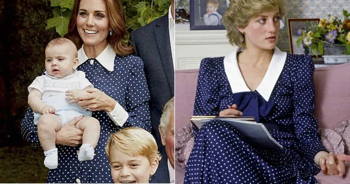 A duquesa Kate Middleton hoje com um look parecido com o da princesa Diana em 1985