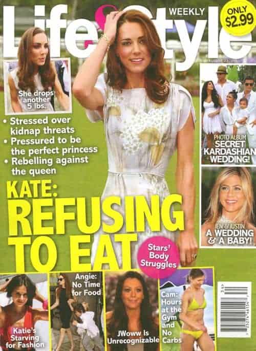 A capa da Revista Life & Style que afirmou que a duquesa Kate Middleton de Cambridge estaria com distúrbios alimentares