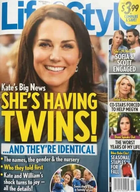 Revista publicou que a duquesa Kate Middleton estava grávida de gêmeos quando na verdade estava grávida do príncipe Louis