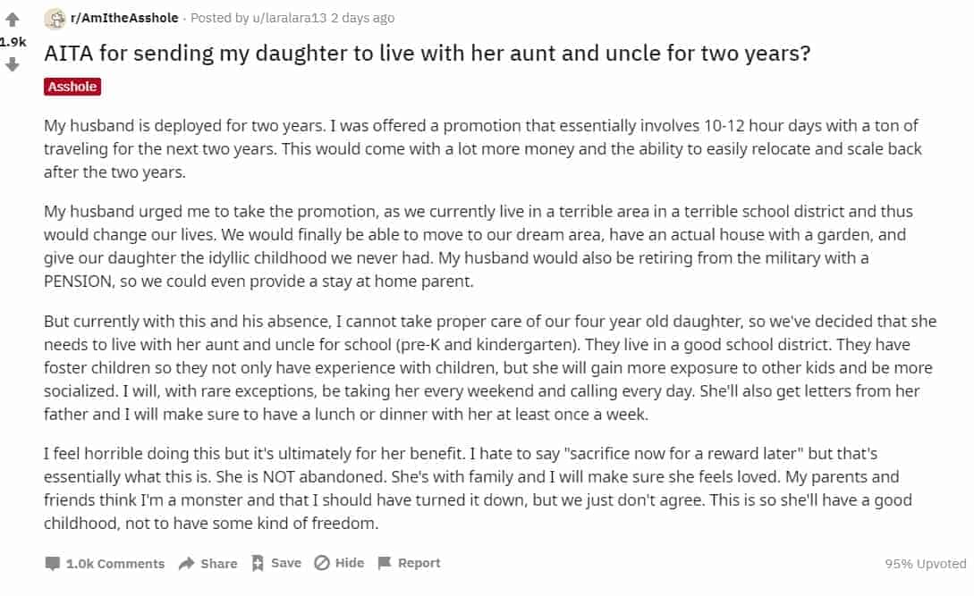 Mãe falou sobre sua filha no Reddit