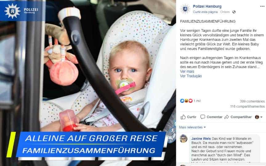 Esse foi o post da polícia de Hamburgo sobre o pai e a mãe que esqueceram o recém-nascido no táxi