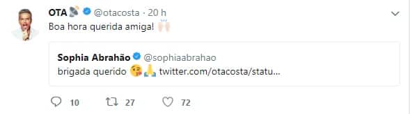 Publicação do apresentador Otaviano Costa sobre Sophia Abrahão