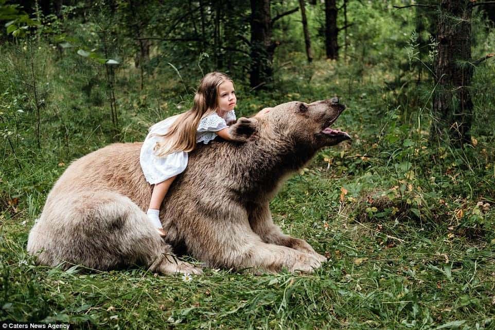 Com 300 kilos o urso Stepan brinca com as crianças
