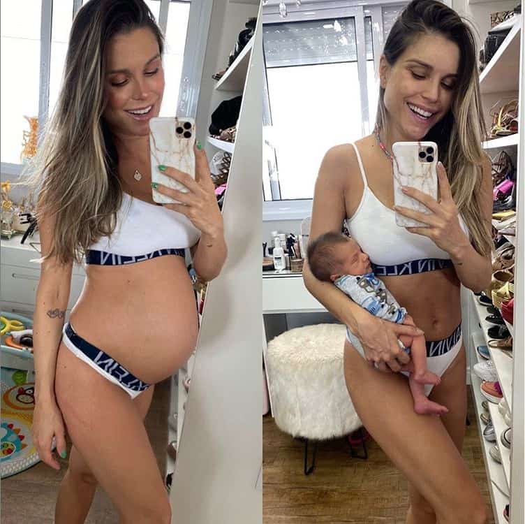 Flávia Viana mostrou sua barriga na gravidez e dias após o parto