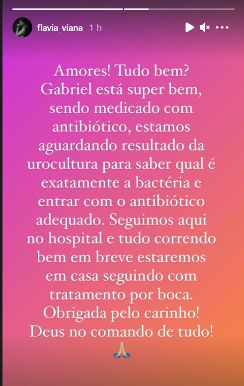 Flávia Viana falando sobre o estado de saúde de Gabriel