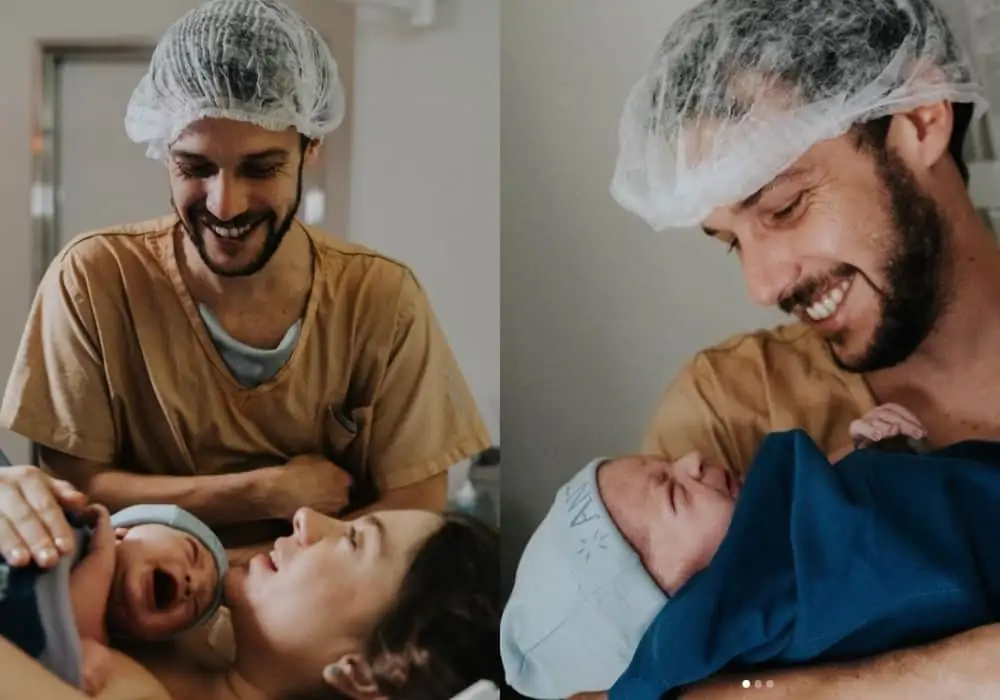 Jayme Matarazzo e seu bebê recém-nascido