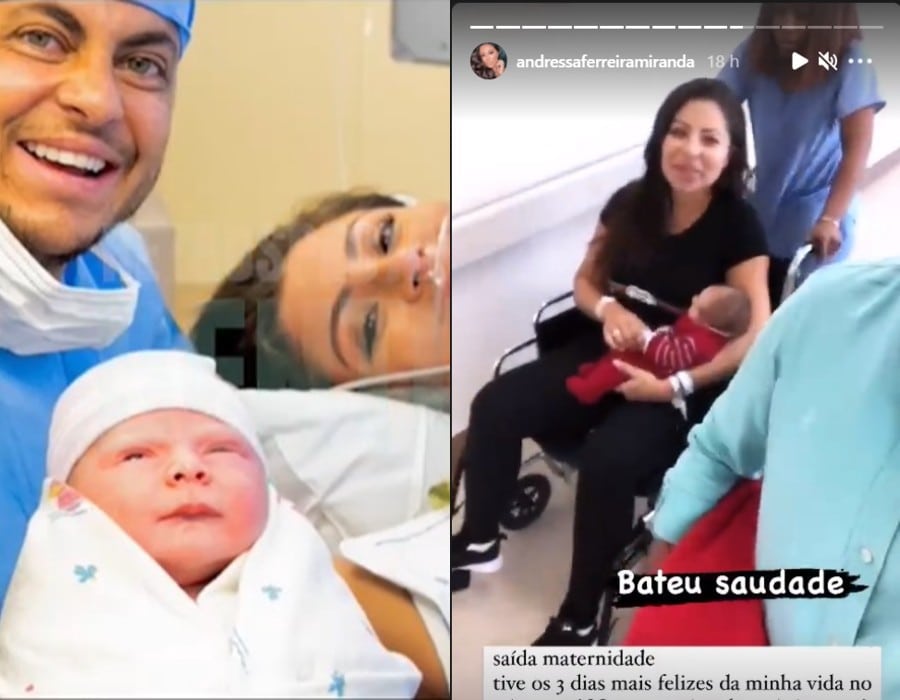 Andressa Ferreira e Thammy Miranda com Bento quando era recém-nascido