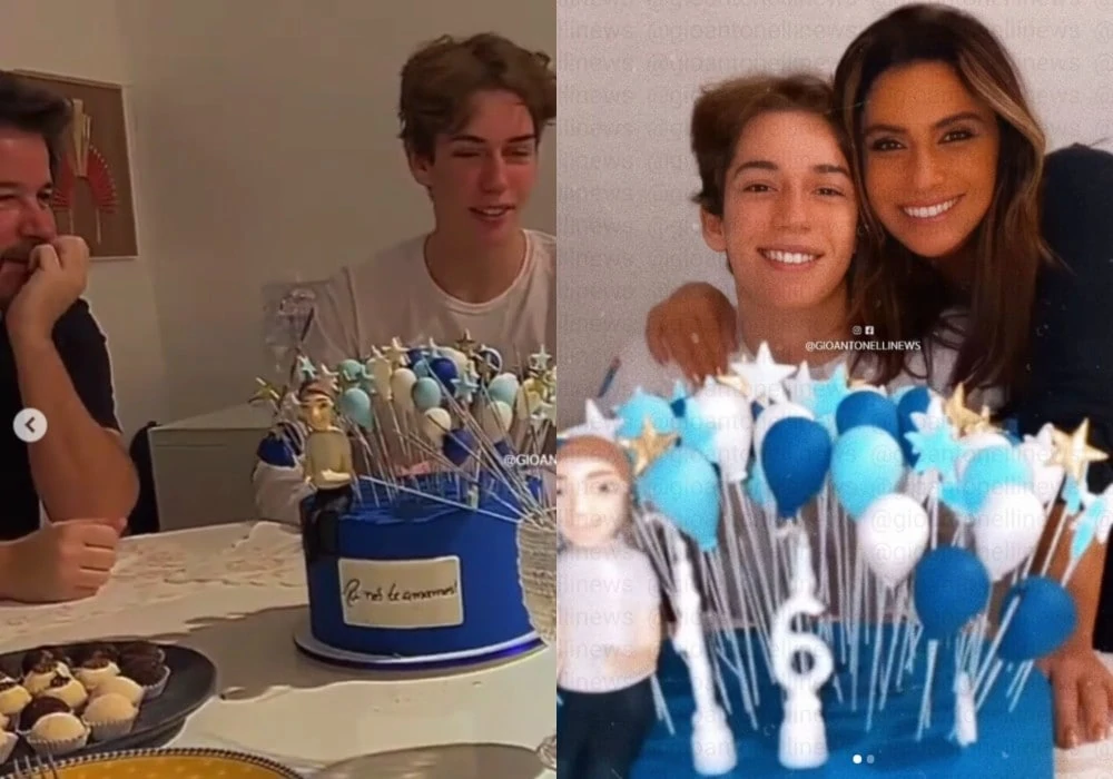 Pietro comemorando seu aniversário com os pais Giovanna Antonelli e Murilo Benício
