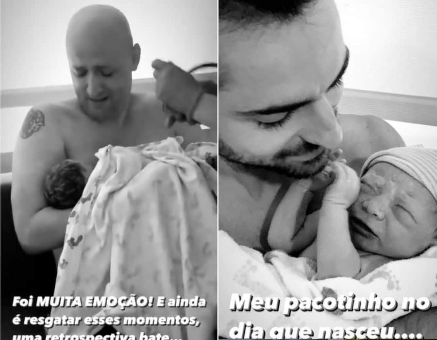 Paulo Gustavo e Thales Bretas com seu filho logo depois de nascer
