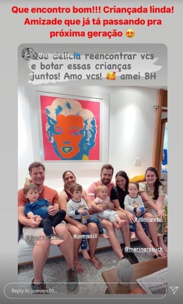 Thales Bretas e seus filhos com o humorista Paulo Gustavo, em Belo Horizonte