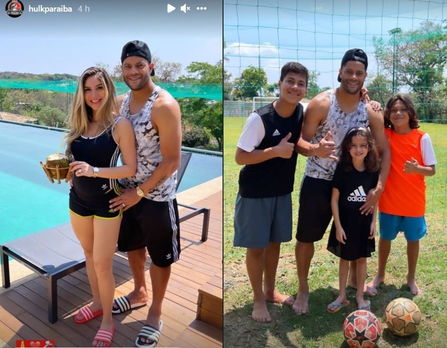 Hulk junto com a esposa Camila e os filhos