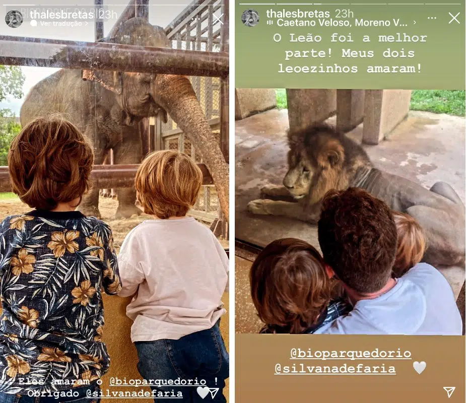 Thales Bretas fotografou seus filhos com Paulo Gustavo passeando pelo zoológico