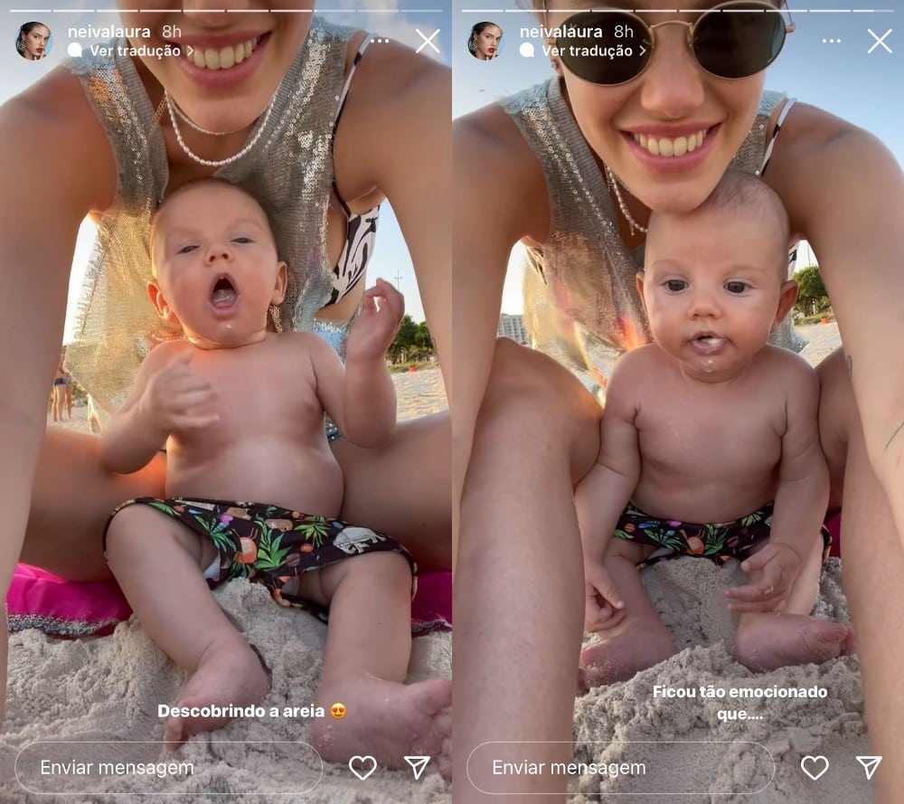 Bebê de Chay Suede posa na praia pela 1ª vez