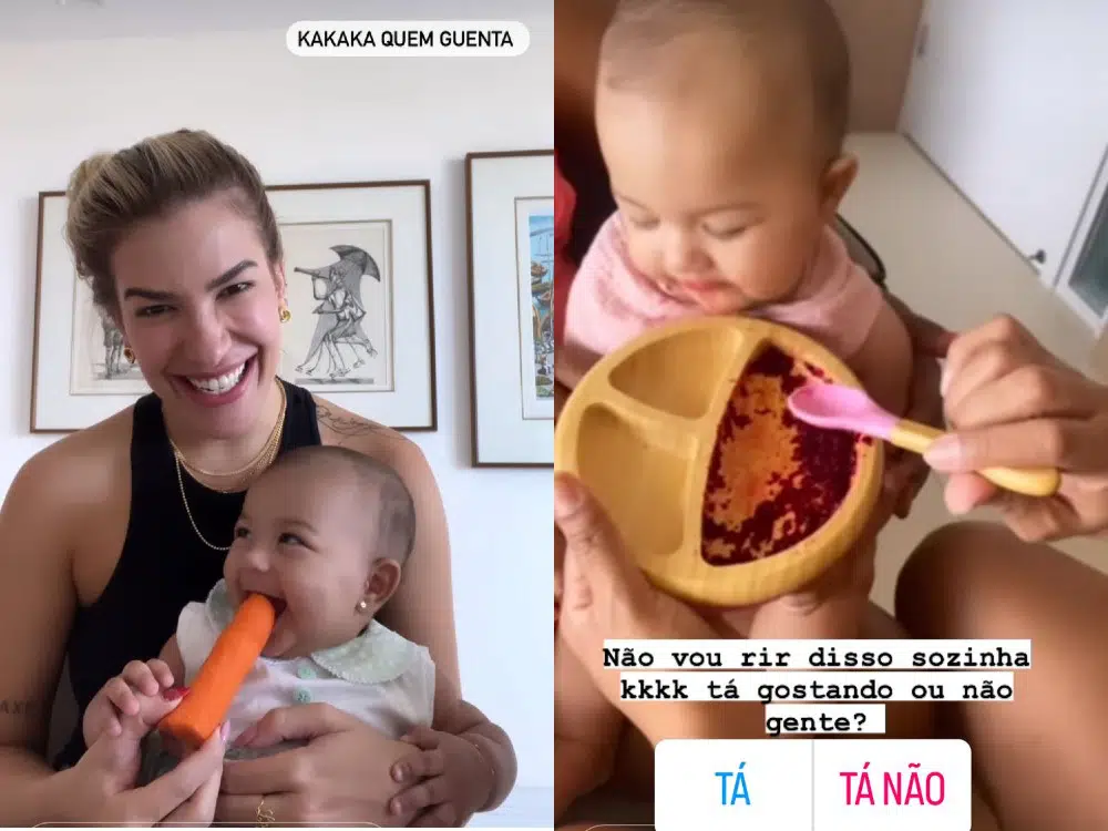 Bebê de Léo Santana come seus primeiros alimentos