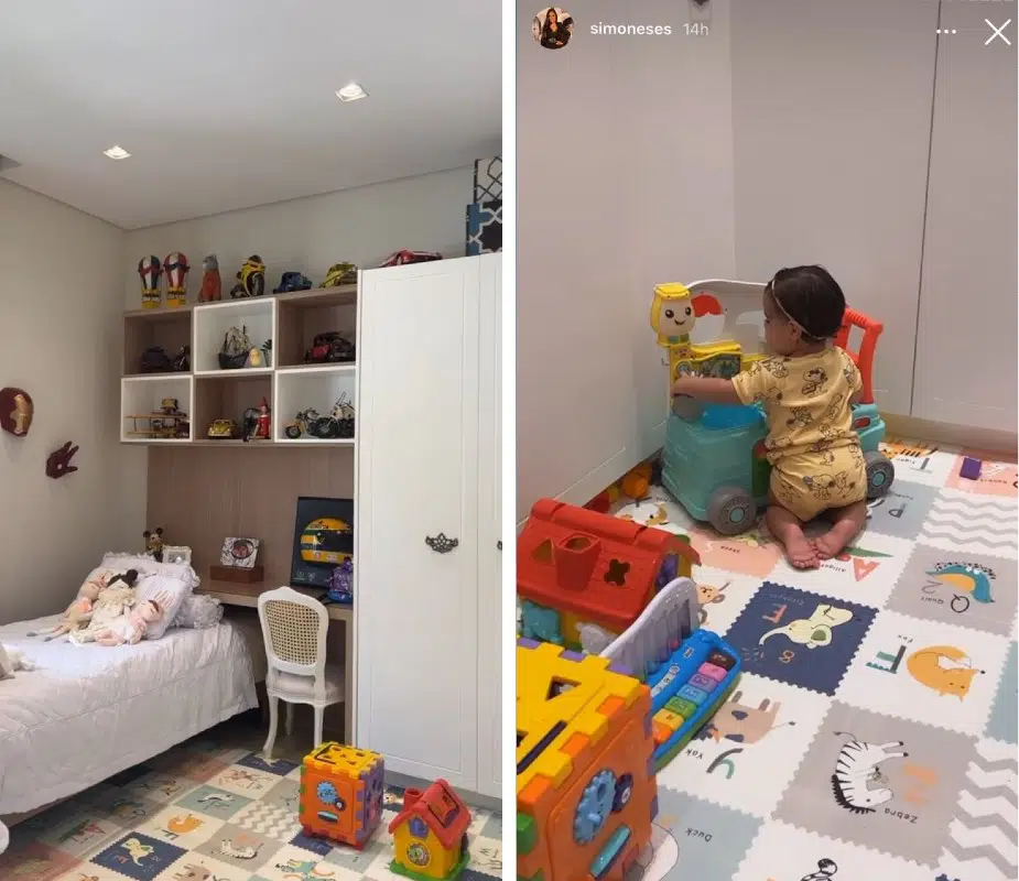 A pequena Zaya, filha de Simone e Kaká, no quarto de brinquedos