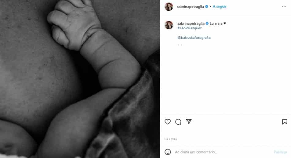 Sabrina Petraglia em um lindo registro com o filho recém-nascido