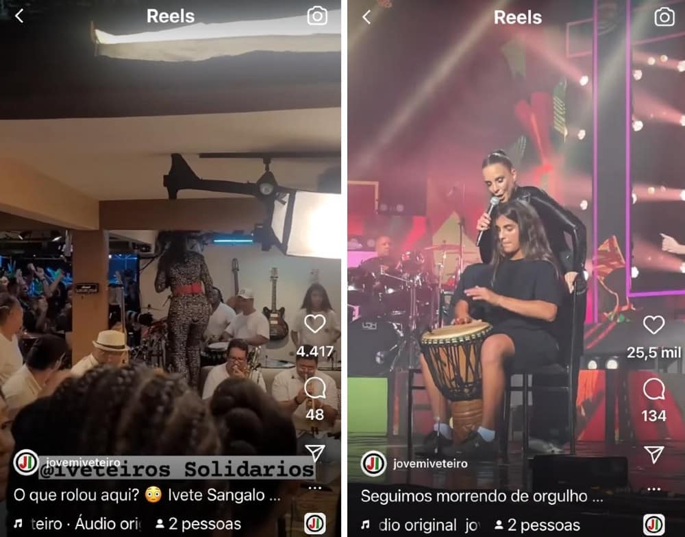 A cantora Ivete Sangalo em um show em São Paulo e na gravação do Macaco Sessions, junto com Marcelo