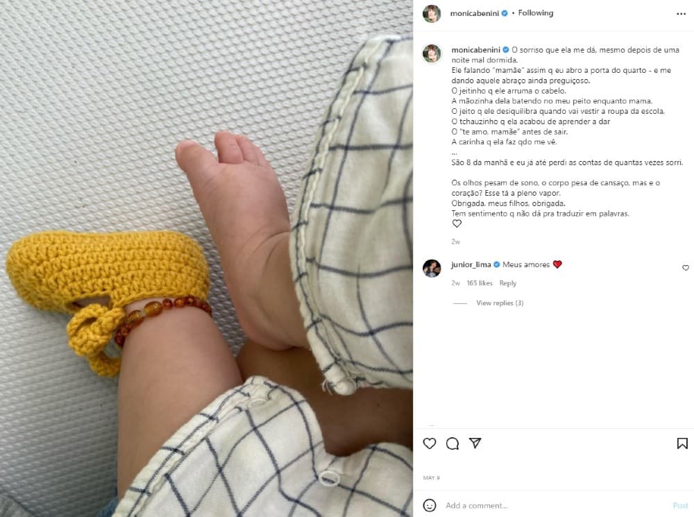 A influenciadora digital Monica Benini, esposa de Junior Lima, fez um lindo relato sobre a maternidade
