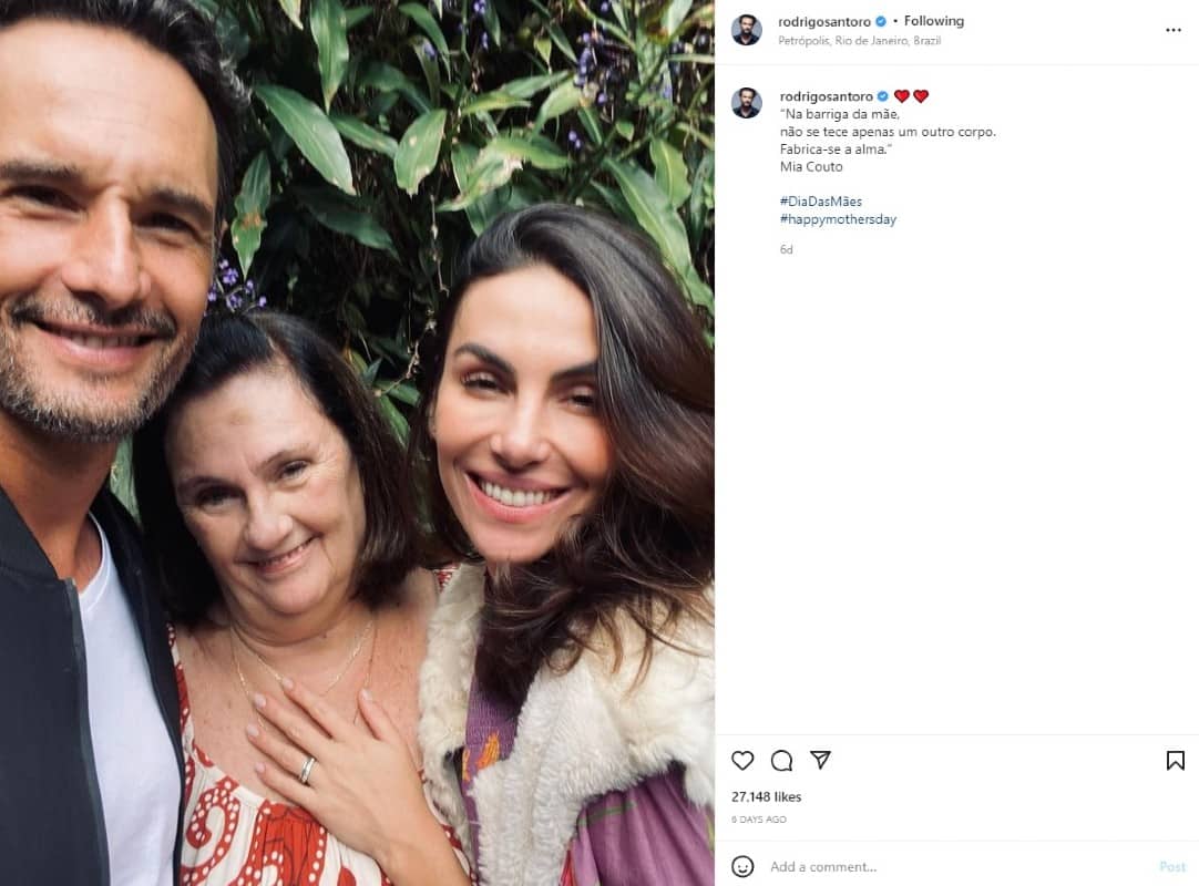Rodrigo Santoro se declarou para a esposa, Mel Fronckowiak, e a mãe, no último Dia das Mães