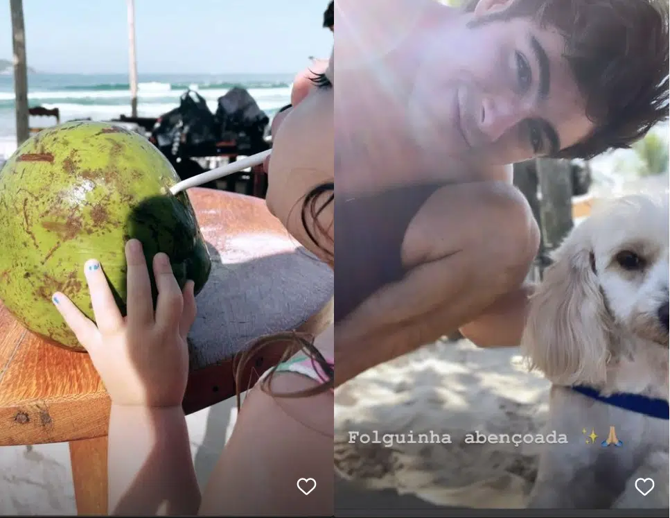 Rafael Vitti mostra a filha tomando água de coco em passeio na praia e surpreende