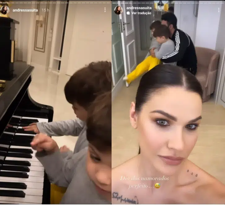 Andressa Suita e o marido Gusttavo Lima mostram os filhos tocando piano e surpreendem