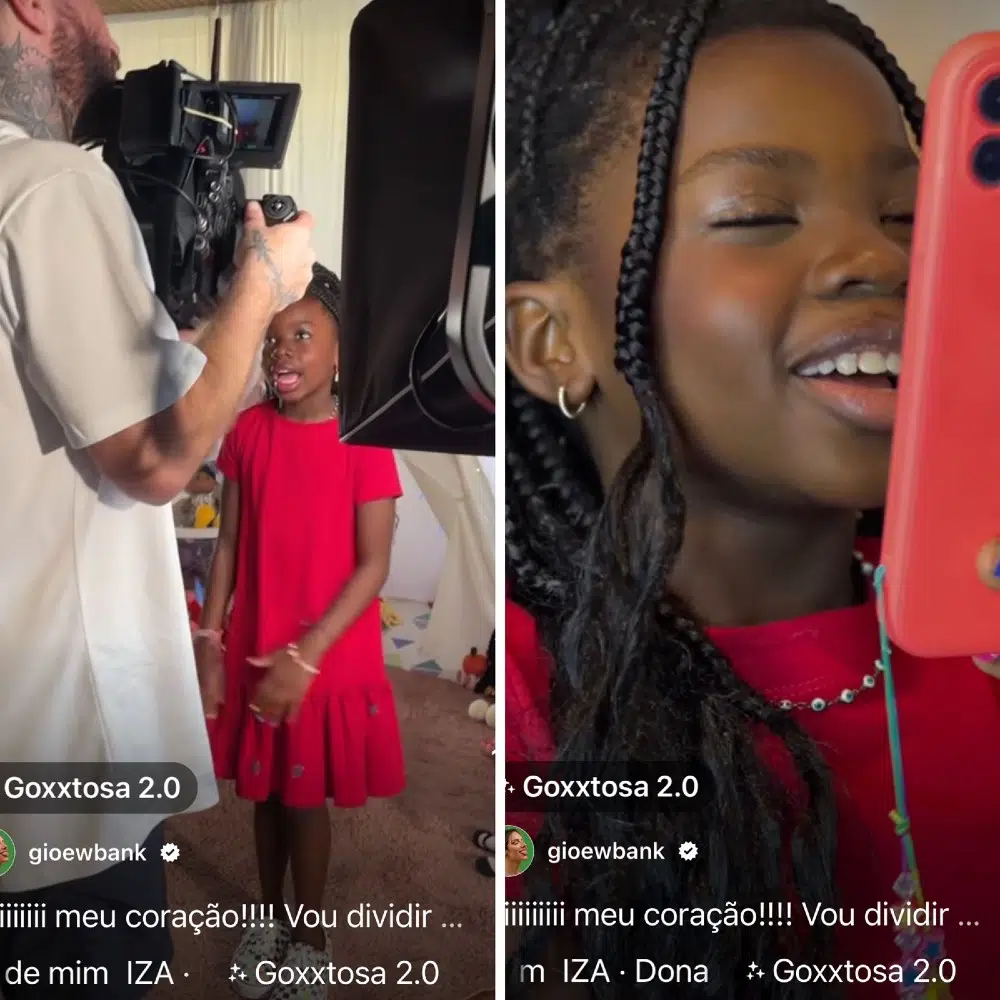 A pequena Títi, filha de Giovanna Ewbank e Gagliasso, gravando seu primeiro comercial
