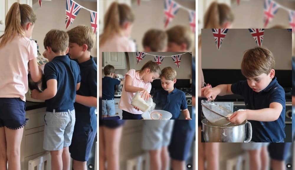 A duquesa Kate Middleton fazendo alguns bolinhos com os três filhos 