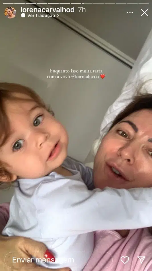 A modelo Lorena Carvalho mostrou seu bebê com a avó, mãe de Lucas Lucco