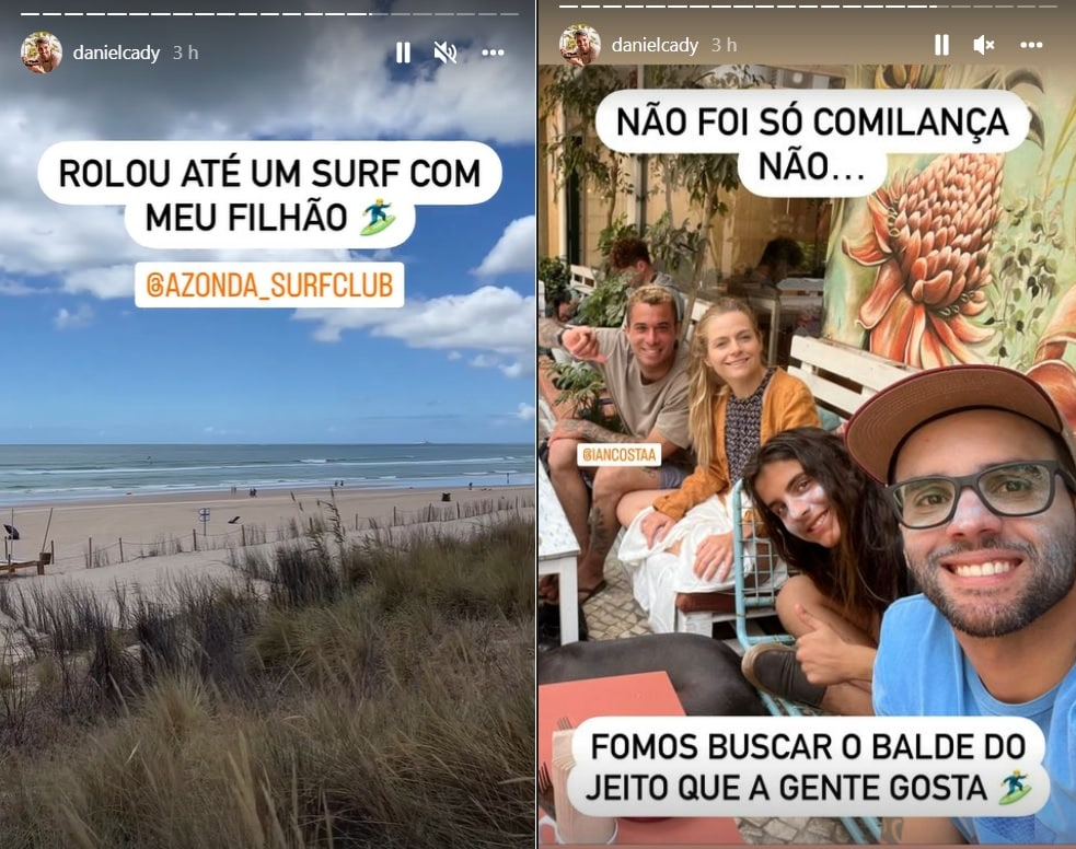 Marido de Ivete Sangalo, Daniel Cady, surge com o filho mais velho do casal surfando em praia de Portugal e encanta