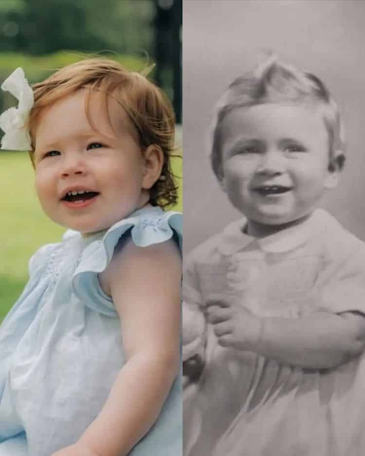 Foto de Lilibet, filha de Meghan Markle e o Harry, na comparação com Charles ainda bebê