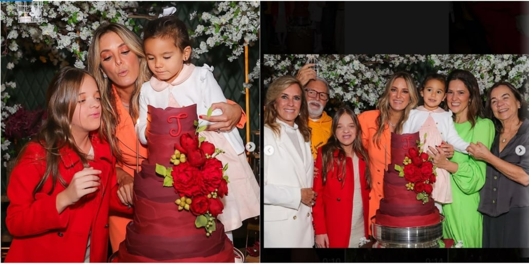 Ticiane Pinheiro publica fotos de seu aniversário, ao lado das filhas, Manu e Rafa Justus