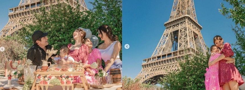 Cantor Daniel e Aline de Pádua publicam registro fazendo piquenique com as filhas na Torre Eiffel