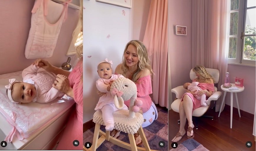 Esposa de Edson Celulari, Karin Roepke surge com sua bebê e encanta ao exibir decoração do quarto da neném