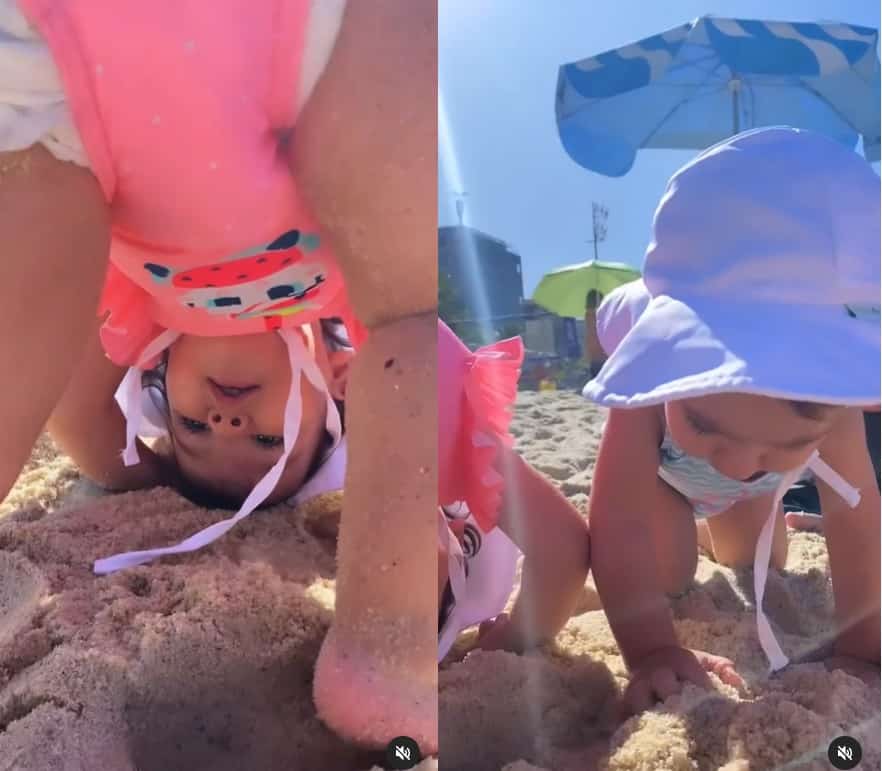 Esposa de Joaquim Lopes publica cliques com as filhas gêmeas na praia e encanta