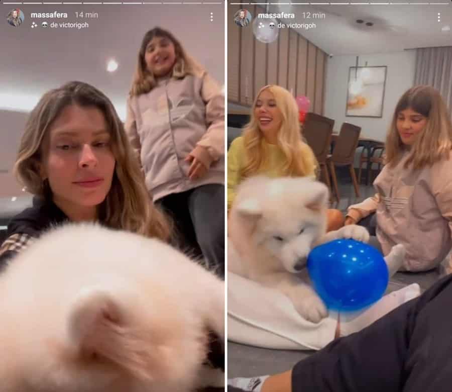 Sofia, filha de Grazi Massafera e Cauã Reymond, também se divertiu com o cachorro