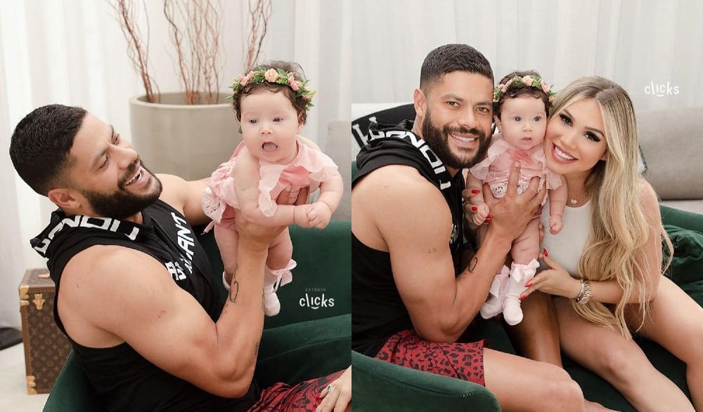 Hulk posa com a esposa Camila e a bebê Zaya