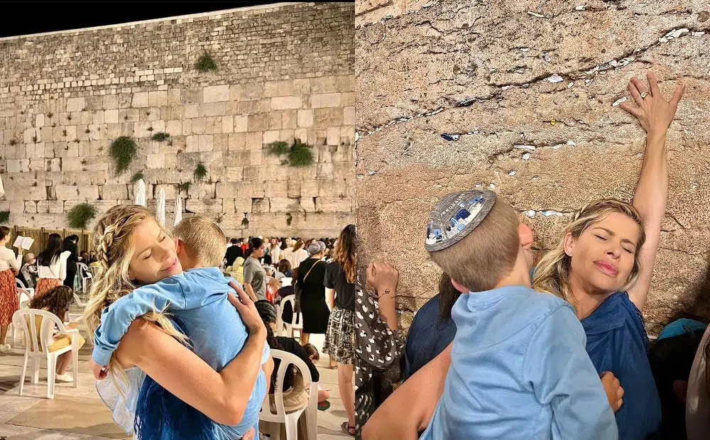 Karina Bacchi visita o Muro das Lamentações com o filho