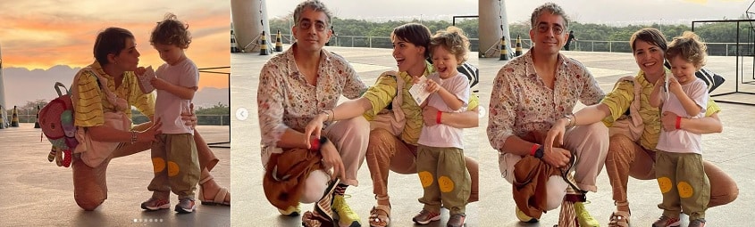 Letícia Colin e Michel Melamed posam com o filho em passeio com família e impressionam