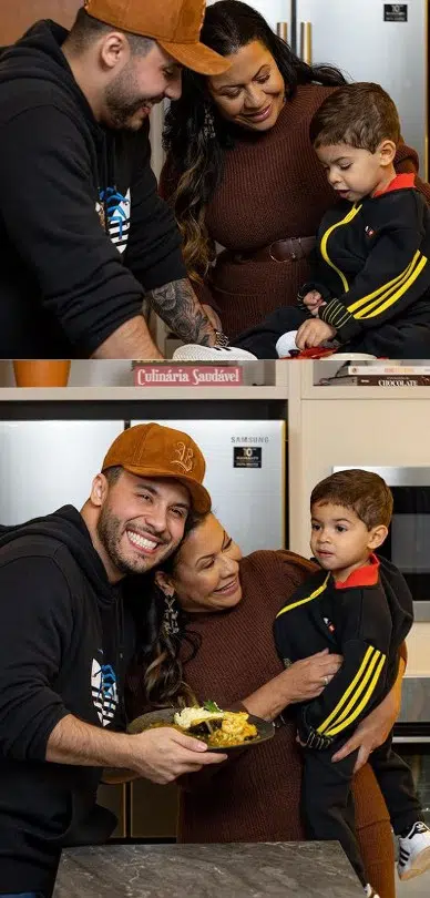 Murilo Huff e Dona Ruth posam com Léo