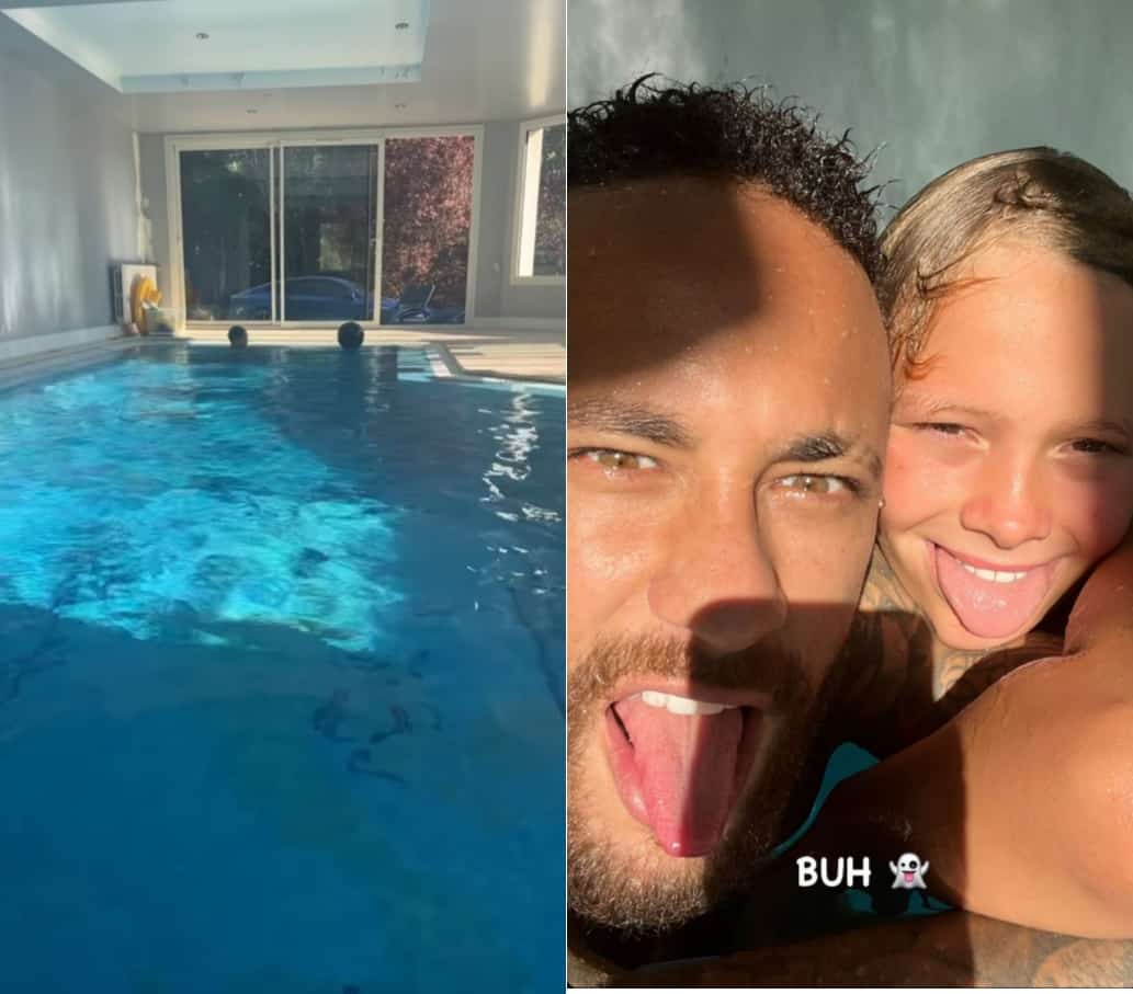 Neymar mostra clique com filho com Carol Dantas brincando na piscina de sua mansão 