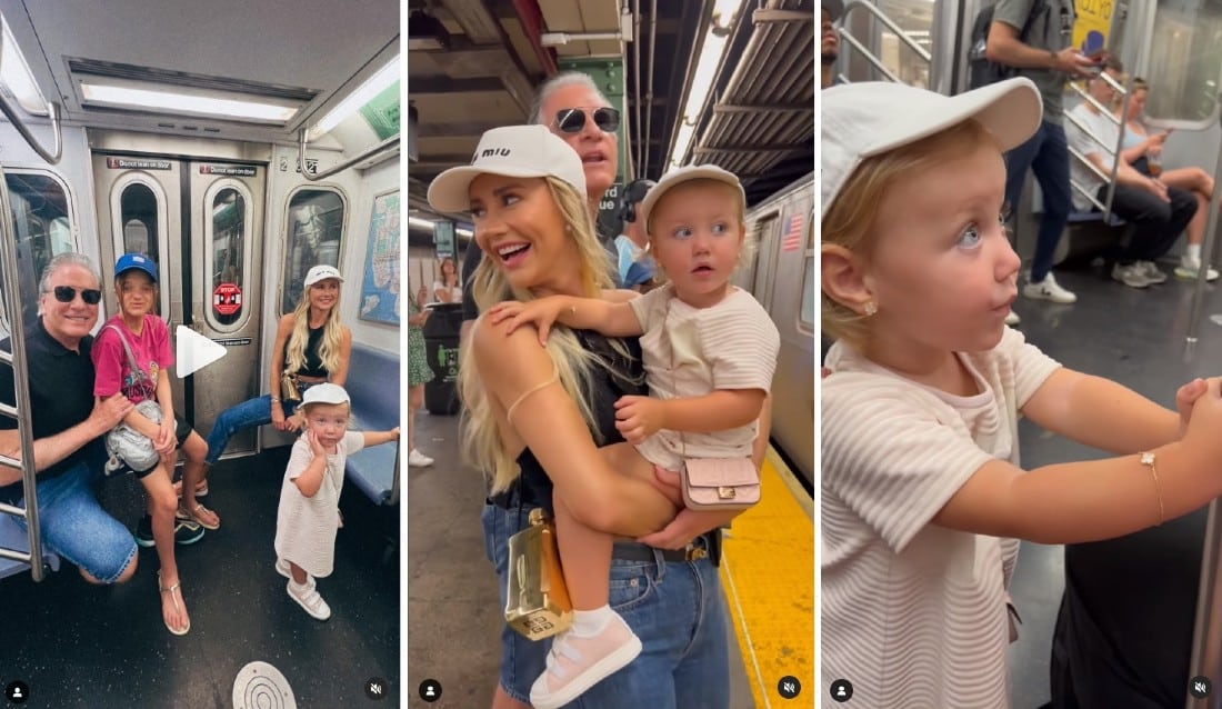 O empresário Roberto Justus com a esposa e as filhas andando de transporte público, em Nova York