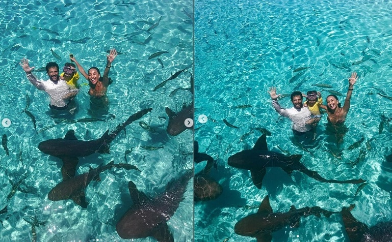 Sabrina Sato e Duda Nagle mostram passeio com a filha entre tubarões e impressionam 
