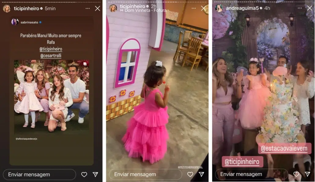 Manu, filha de César Tralli e Ticiane Pinheiro, celebrou seu aniversário de 3 anos com a família e amigos 